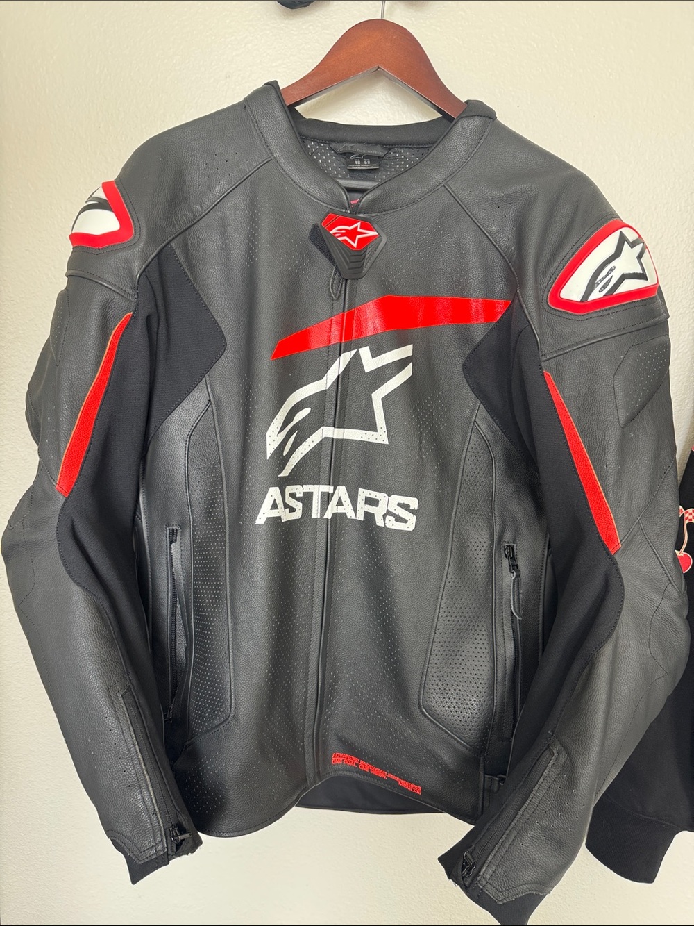 Alpinestars Men’s Black Leather Motorcycle Jacket with Red Accents